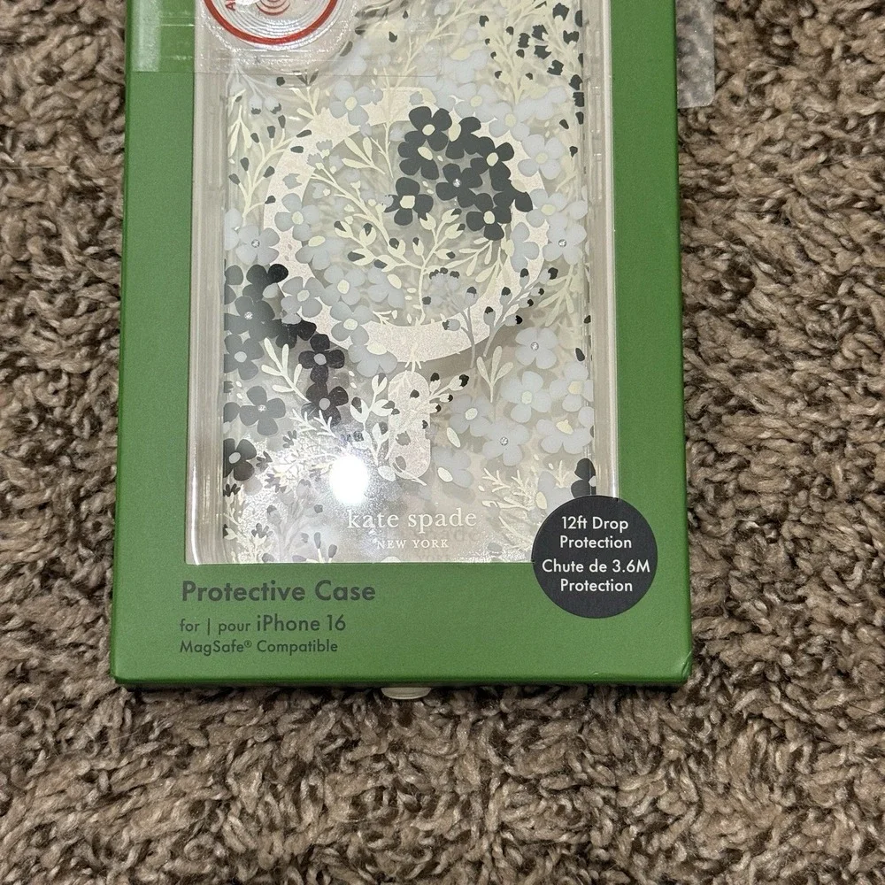 Kate Spade Protective Case‎ iPhone 16 Clear Floral Bling White